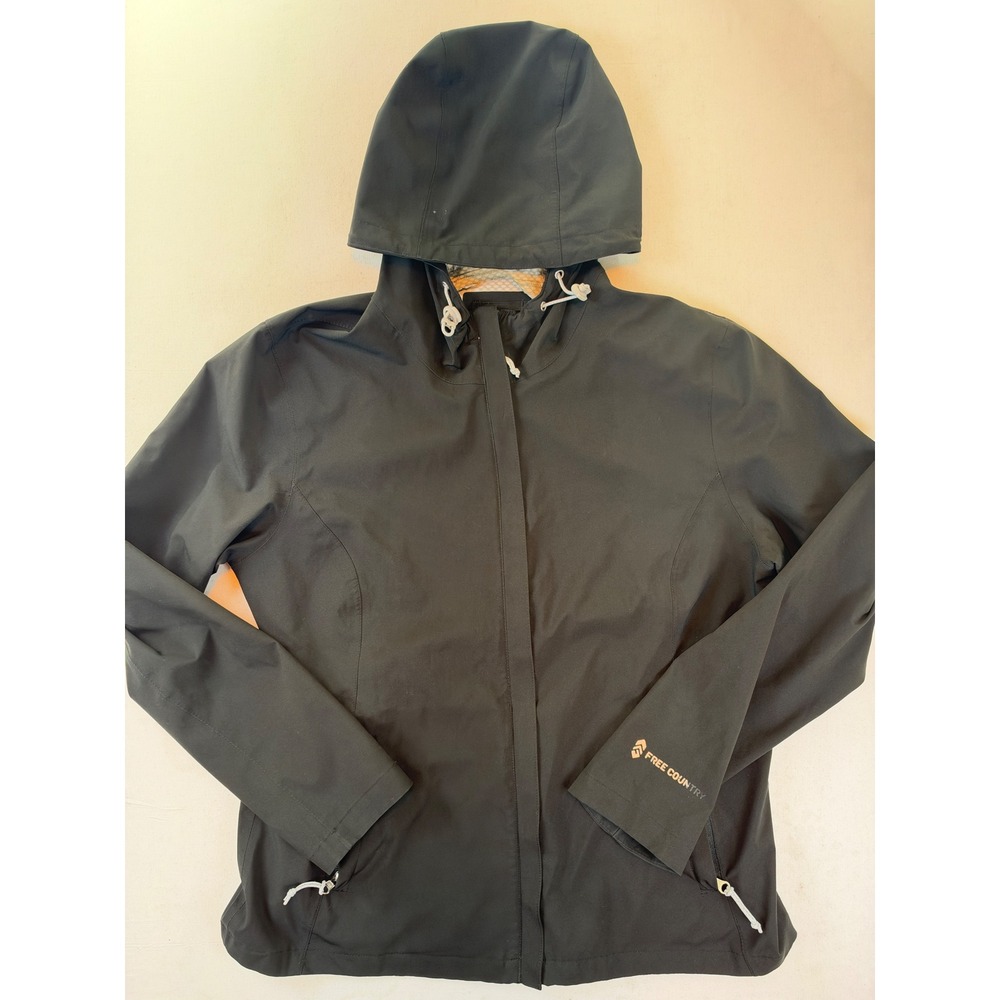 Free Country Womens Black Softshell Hooded Jacket Windbreaker Size L Coat Full Z